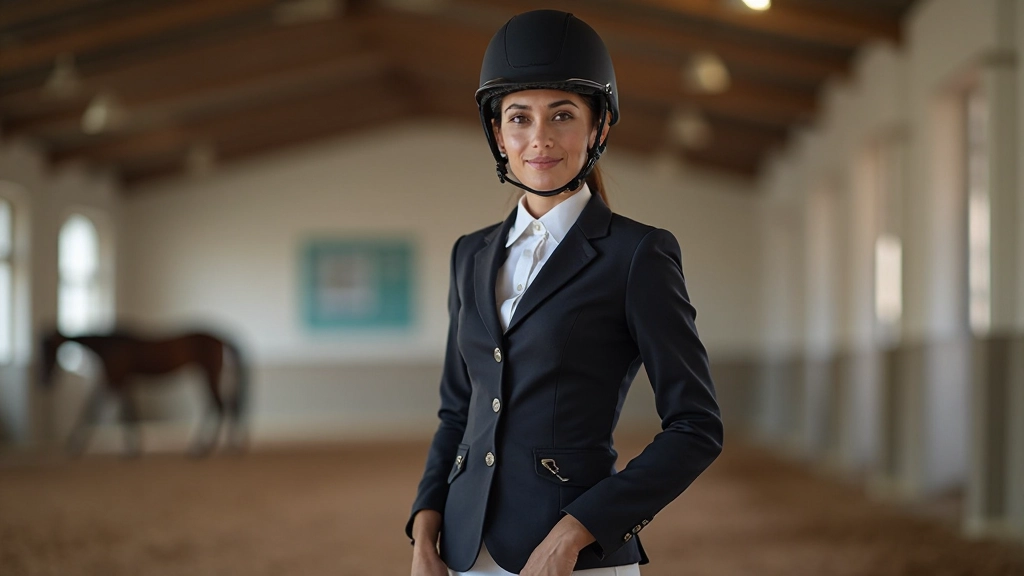 فارس محترف يرتدي معدات فروسية عالية الجودة في بيئة تدريب احترافية